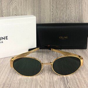 Celine Triomphe Gold Metal Sunglasses with Green Lenses